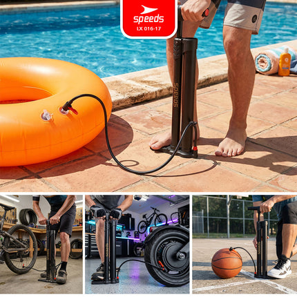 SPEEDS Pompa Angin Floor Pump 160 PSI Dual Tube Air Portabel Pompa Ban Serbaguna 016-17