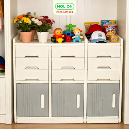 Lemari Plastik HDPE 115x34x95cm 3 Pintu 9 Laci Drawer Pakaian Mainan Serbaguna Minimalis 001-M2503