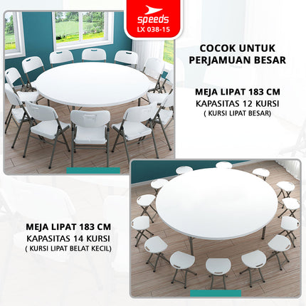 SPEEDS Meja Lipat Plastik 183x183x74cm Folding Table Lingkaran Indoor Outdoor Piknik Serbaguna Besar Meja Makan 038-15