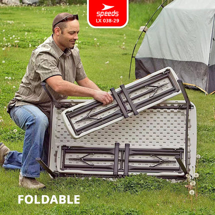SPEEDS Meja Lipat Plastik SET 113x62x71cm Folding Table Indoor Outdoor Piknik Pameran Jualan Besar Meja Makan 038-29