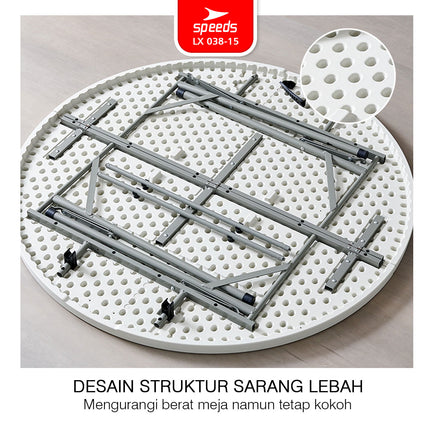 SPEEDS Meja Lipat Plastik 183x183x74cm Folding Table Lingkaran Indoor Outdoor Piknik Serbaguna Besar Meja Makan 038-15