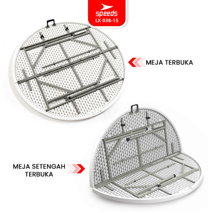 SPEEDS Meja Lipat Plastik 183x183x74cm Folding Table Lingkaran Indoor Outdoor Piknik Serbaguna Besar Meja Makan 038-15