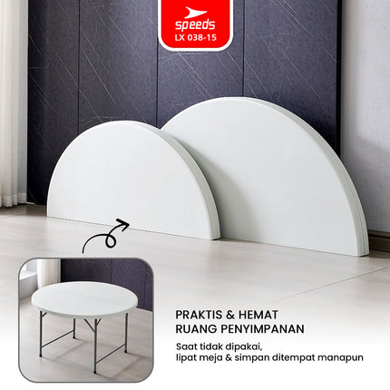 SPEEDS Meja Lipat Plastik 183x183x74cm Folding Table Lingkaran Indoor Outdoor Piknik Serbaguna Besar Meja Makan 038-15