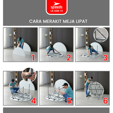 SPEEDS Meja Lipat Plastik 183x183x74cm Folding Table Lingkaran Indoor Outdoor Piknik Serbaguna Besar Meja Makan 038-15