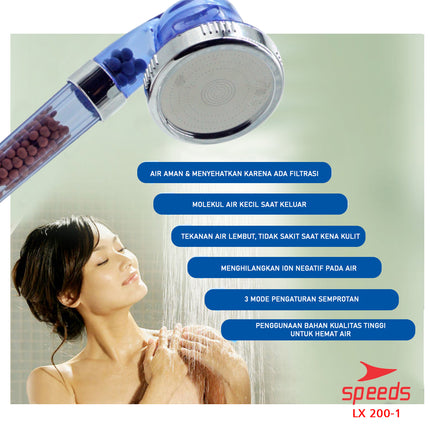 SPEEDS KEPALA Super shower ion spa health crystal BIRU - Head super filter shower 3 in 1 200-1