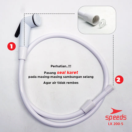 SPEEDS Kepala Shower Head Shower Set Mandi White Shower Putih Plus Selang Flexible 200-5