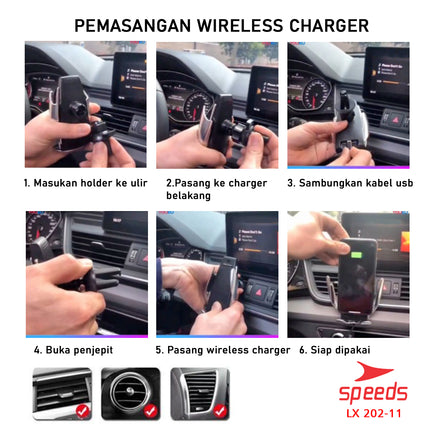 SPEEDS Wireless Car Charger Fast Charging Dipasang di Air Vent Automatic 202-11