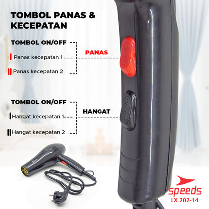 SPEEDS Hair Dryer Alat Pengering Rambut Mini Multifungsi Salon Haircare Pengatur Panas 202-14