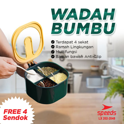 SPEEDS Tempat Bumbu 4 Sekat Wadah Kotak Bumbu Masak Dapur 4in1 202-2048