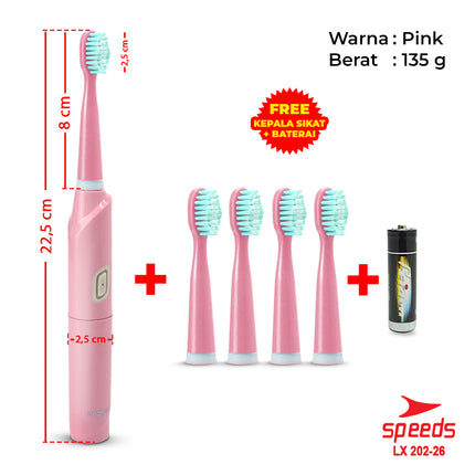 SPEEDS Sikat Gigi Elektrik Untuk Dewasa Sikat Gigi Mini Cleaner Portable Otomatis 3 Getaran 202-26