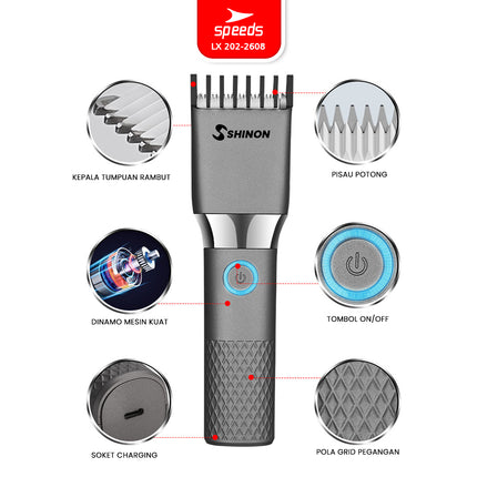 SPEEDS Alat Cukur Rambut Bayi Anak Elektrik USB Cordless Hair Clipper Rechargeable Professional Electric 202-2608