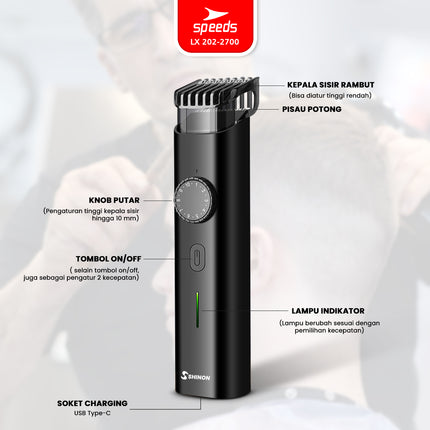 SPEEDS Alat Cukur Rambut Bayi Anak Hair Clipper USB Rechargeable Pencukur Rambut Cordless Professional Elektrik 202-2700