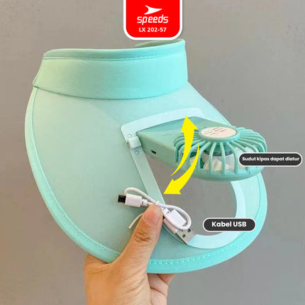SPEEDS Topi Kipas Angin Outdoor USB Portable Mini Fan Hat Topi Anti Panas Topi Pantai Fashion Traveling 202-57