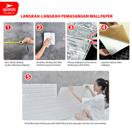 SPEEDS SNI Wallpaper Dinding 3d  Foam Batik Putih Wallpaper Dinding Sticker Dinding Berstandar 205-11