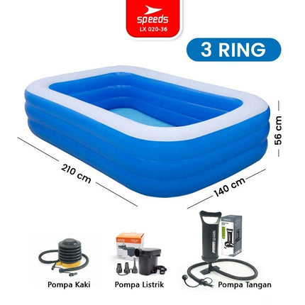 SPEEDS Kolam Renang 210x140x56cm Balita Kolam Renang Pompa Bahan Kuat Lentur Inflatable Swimming Pool For Kids 020-36
