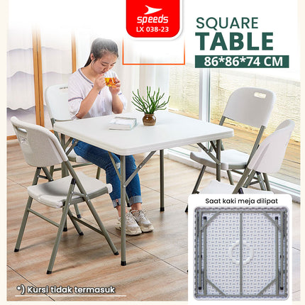 SPEEDS Meja Lipat Plastik 86x86x74cm Folding Table HDPE Indoor Outdoor Piknik Pameran Jualan Besar Meja Makan 038-23