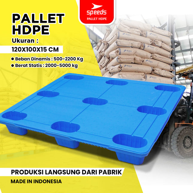 SPEEDS Palet Plastik HDPE Tebal 120x100x15cm Plastic Pallet Warehouse Pallet Gudang Kaki 9 Kuat Kokoh