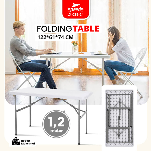SPEEDS Meja Lipat 122x61x74cm Plastik Folding Table Indoor Outdoor Pameran Serbaguna Besar Meja Makan 038-24