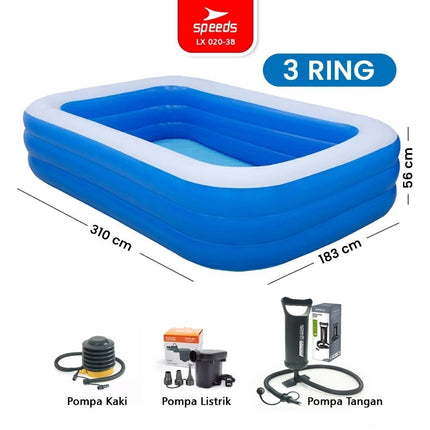 SPEEDS Kolam Renang Anak 310x183x56cm Ukuran Jumbo Kolam Renang Tiup Pompa Bahan Kuat Inflatable Swimming Pool For Kids 020-38