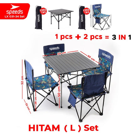 SPEEDS Meja Kurs Lipat Set Free Meja Lipat Kursi Lipat Outdoor Indoor Tas Folding Table Chair Portable Meja Camping Piknik 031-36