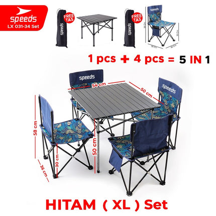 SPEEDS Meja Kurs Lipat Set Free Meja Lipat Kursi Lipat Outdoor Indoor Tas Folding Table Chair Portable Meja Camping Piknik 031-36