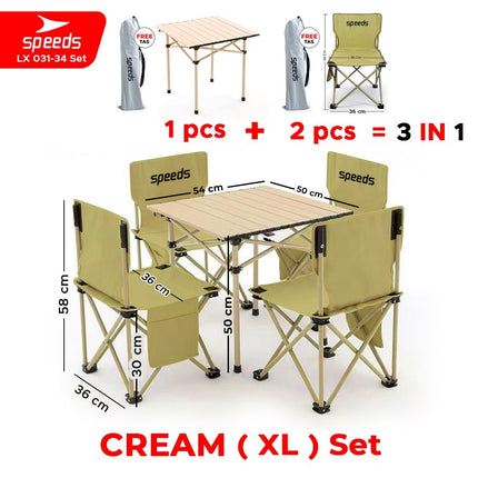 SPEEDS Meja Kurs Lipat Set Free Meja Lipat Kursi Lipat Outdoor Indoor Tas Folding Table Chair Portable Meja Camping Piknik 031-36
