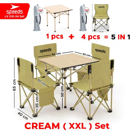 SPEEDS Meja Kurs Lipat Set Free Meja Lipat Kursi Lipat Outdoor Indoor Tas Folding Table Chair Portable Meja Camping Piknik 031-36