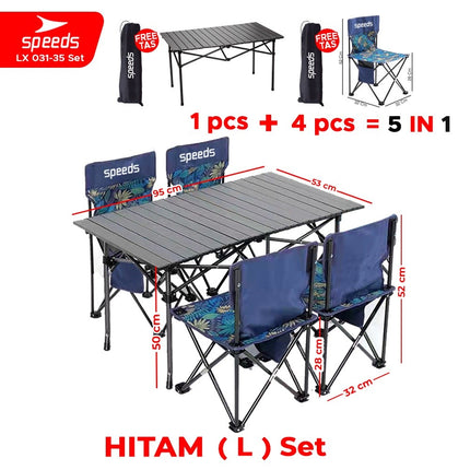 SPEEDS Meja Camping Lipat Set Meja Kursi Lipat Meja Camping Piknik Outdoor Portable 031-35