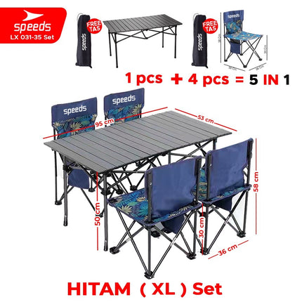 SPEEDS Meja Kurs Lipat Set Free Meja Lipat Kursi Lipat Outdoor Indoor Tas Folding Table Chair Portable Meja Camping Piknik 031-36