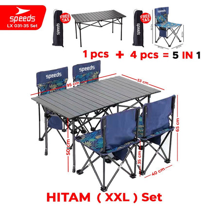 SPEEDS Meja Camping Lipat Set Meja Kursi Lipat Meja Camping Piknik Outdoor Portable 031-35