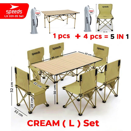 SPEEDS Meja Kurs Lipat Set Free Meja Lipat Kursi Lipat Outdoor Indoor Tas Folding Table Chair Portable Meja Camping Piknik 031-36
