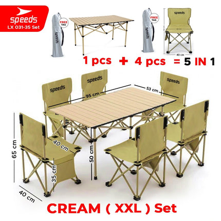 SPEEDS Meja Kurs Lipat Set Free Meja Lipat Kursi Lipat Outdoor Indoor Tas Folding Table Chair Portable Meja Camping Piknik 031-36