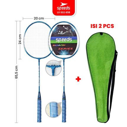 SPEEDS Raket Badminton Bulu Tangkis Paket Lengkap 1 Set 2pcs Alat Olahraga Berkualitas Original Olahraga Bulutangkis Indonesia 032-507