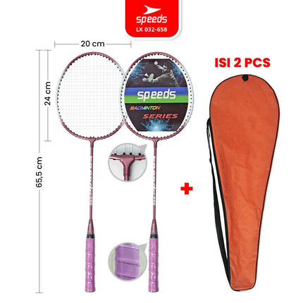 SPEEDS Raket Badminton Bulu Tangkis Paket Lengkap 1 Set 2pcs Alat Olahraga Berkualitas Original Olahraga Bulutangkis Indonesia 032-507