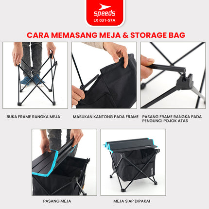 SPEEDS Meja Lipat Almunium Camping Portable Folding Outdoor Indoor Picnic Camping Table LX 031-56A