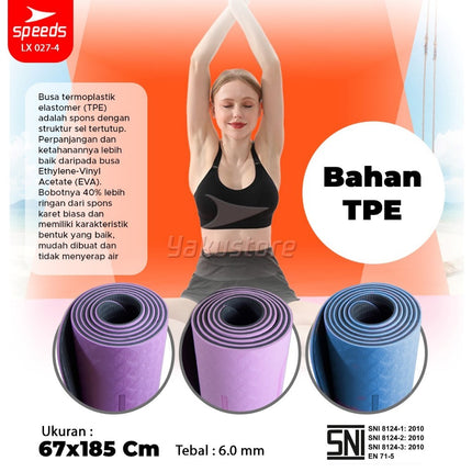 SPEEDS Yoga Mat TPE 6mm Matras Yoga Olahraga Meditasi Alas Yoga Karpet Berstandar SNI 027-4