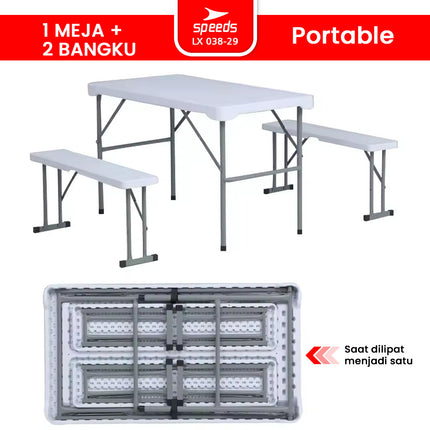 SPEEDS Meja Lipat Plastik SET 113x62x71cm Folding Table Indoor Outdoor Piknik Pameran Jualan Besar Meja Makan 038-29