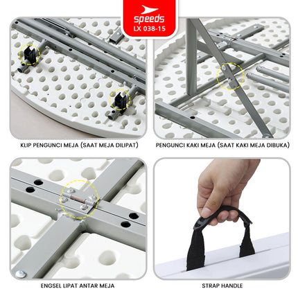 SPEEDS Meja Lipat Plastik 183x183x74cm Folding Table Lingkaran Indoor Outdoor Piknik Serbaguna Besar Meja Makan 038-15