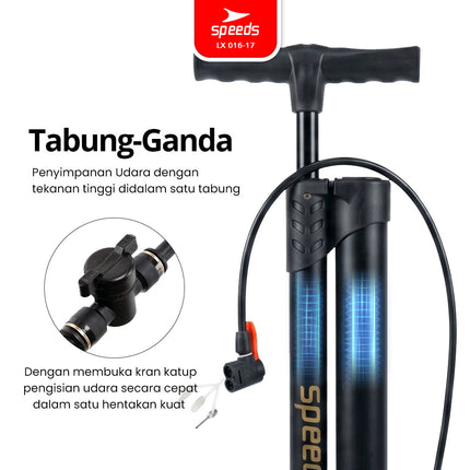 SPEEDS Pompa Angin Floor Pump 160 PSI Dual Tube Air Portabel Pompa Ban Serbaguna 016-17