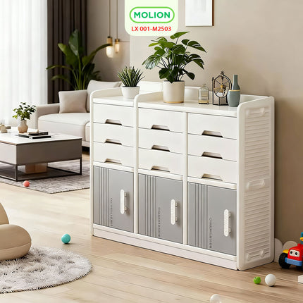 Lemari Plastik HDPE 115x34x95cm 3 Pintu 9 Laci Drawer Pakaian Mainan Serbaguna Minimalis 001-M2503
