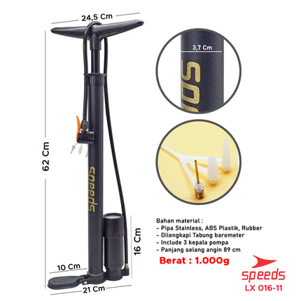 Pompa Angin Floor Pump Pompa Udara Portabel 100 psi 3 Nozzle Serbaguna 016-11