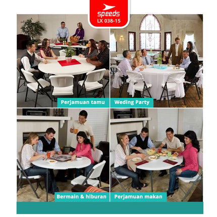 SPEEDS Meja Lipat Plastik 183x183x74cm Folding Table Lingkaran Indoor Outdoor Piknik Serbaguna Besar Meja Makan 038-15