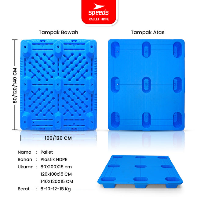 SPEEDS Palet Plastik HDPE Tebal 120x100x15cm Plastic Pallet Warehouse Pallet Gudang Kaki 9 Kuat Kokoh