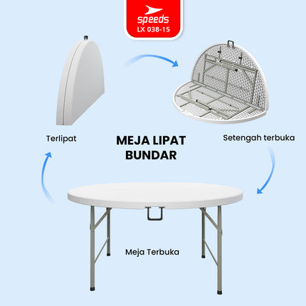 SPEEDS Meja Lipat Plastik 183x183x74cm Folding Table Lingkaran Indoor Outdoor Piknik Serbaguna Besar Meja Makan 038-15