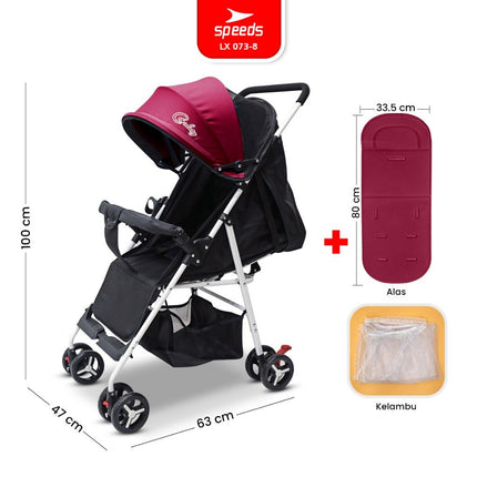 SPEEDS Stroller Kereta Dorong Anak Traveling Outdoor Fitur Lengkap Premium Bayi Portabel Kelambu Full Cover LX 073-8