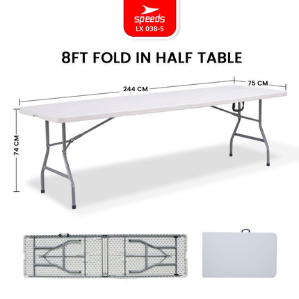 SPEEDS Meja Lipat Folding Table 244x75x74cm HDPE Indoor Outdoor Piknik Pameran Serbaguna Besar Meja Makan 038-5