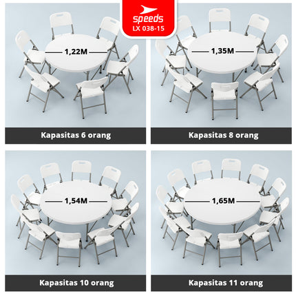 SPEEDS Meja Lipat Plastik 183x183x74cm Folding Table Lingkaran Indoor Outdoor Piknik Serbaguna Besar Meja Makan 038-15