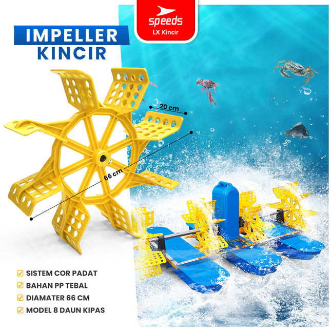 SPEEDS Kincir Air 66cm Tambak Impeller 8 Daun Cor Padat Pelampung Air Tambak Water Aerator