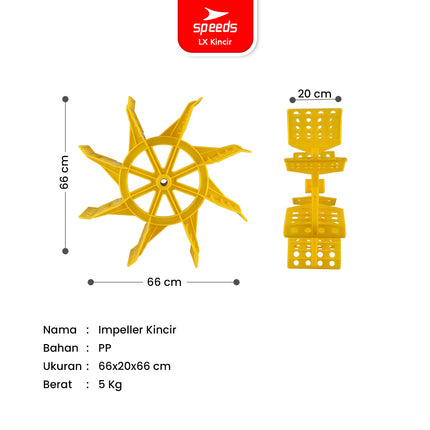 SPEEDS Kincir Air 66cm Tambak Impeller 8 Daun Cor Padat Pelampung Air Tambak Water Aerator