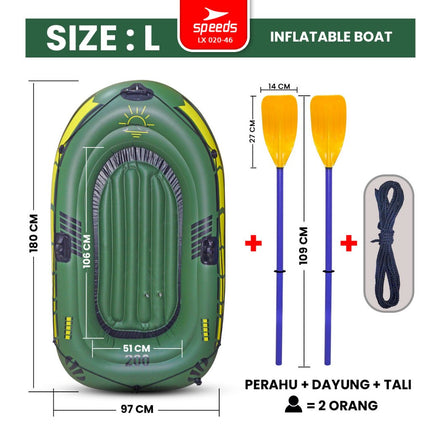 SPEEDS Perahu Karet Tiup Mancing Inflatable Boat 2 Orang Kayak + Dayung Arung Jeram 020-46